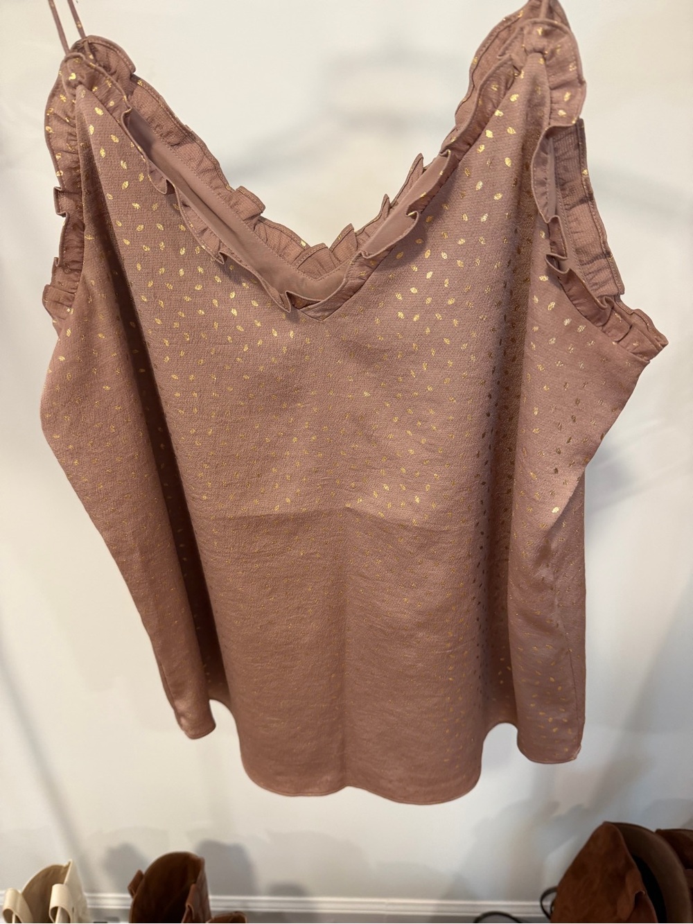 Express light brown Ruffle-Trim Camisole with Gold Dot Accents